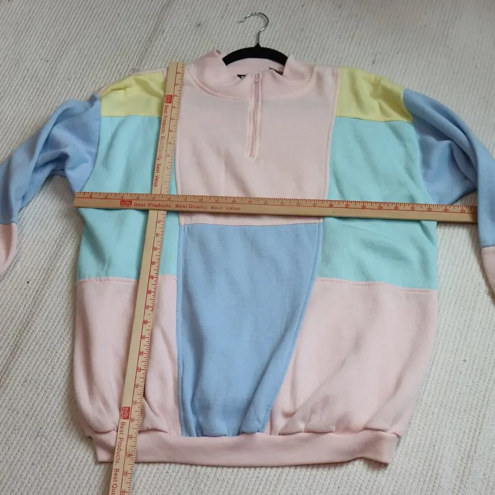 Vintage Gitano Colorblock Quarter Zip Sweatshirt Pastel Pullover Size M - Picture 3 of 6